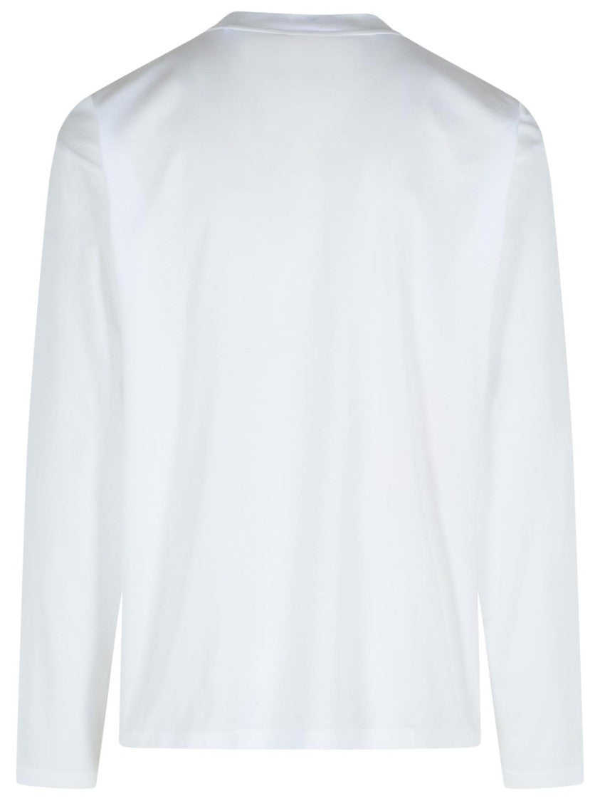 Marni Long-Sleeved White Cotton T-Shirt With Contrast Chest Pocket