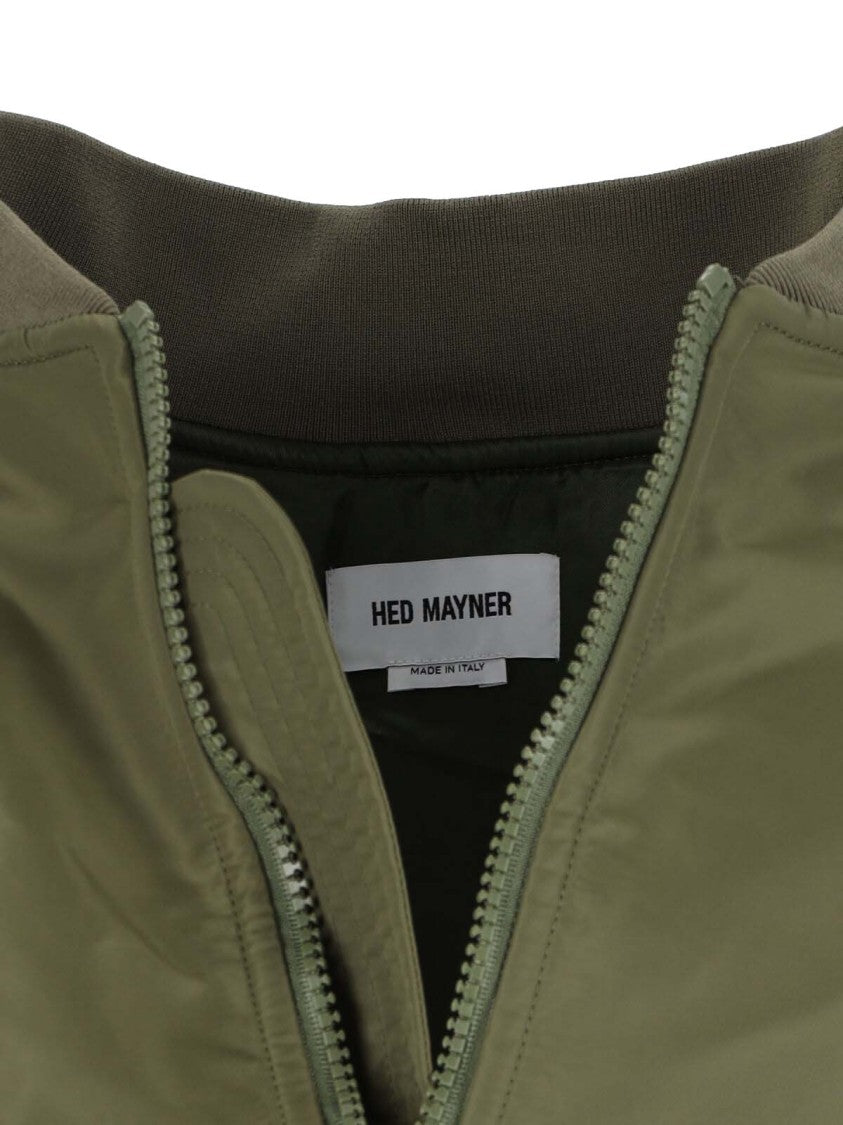 Hed Mayner Green Nylon Zip Jacket With Ribbed Details