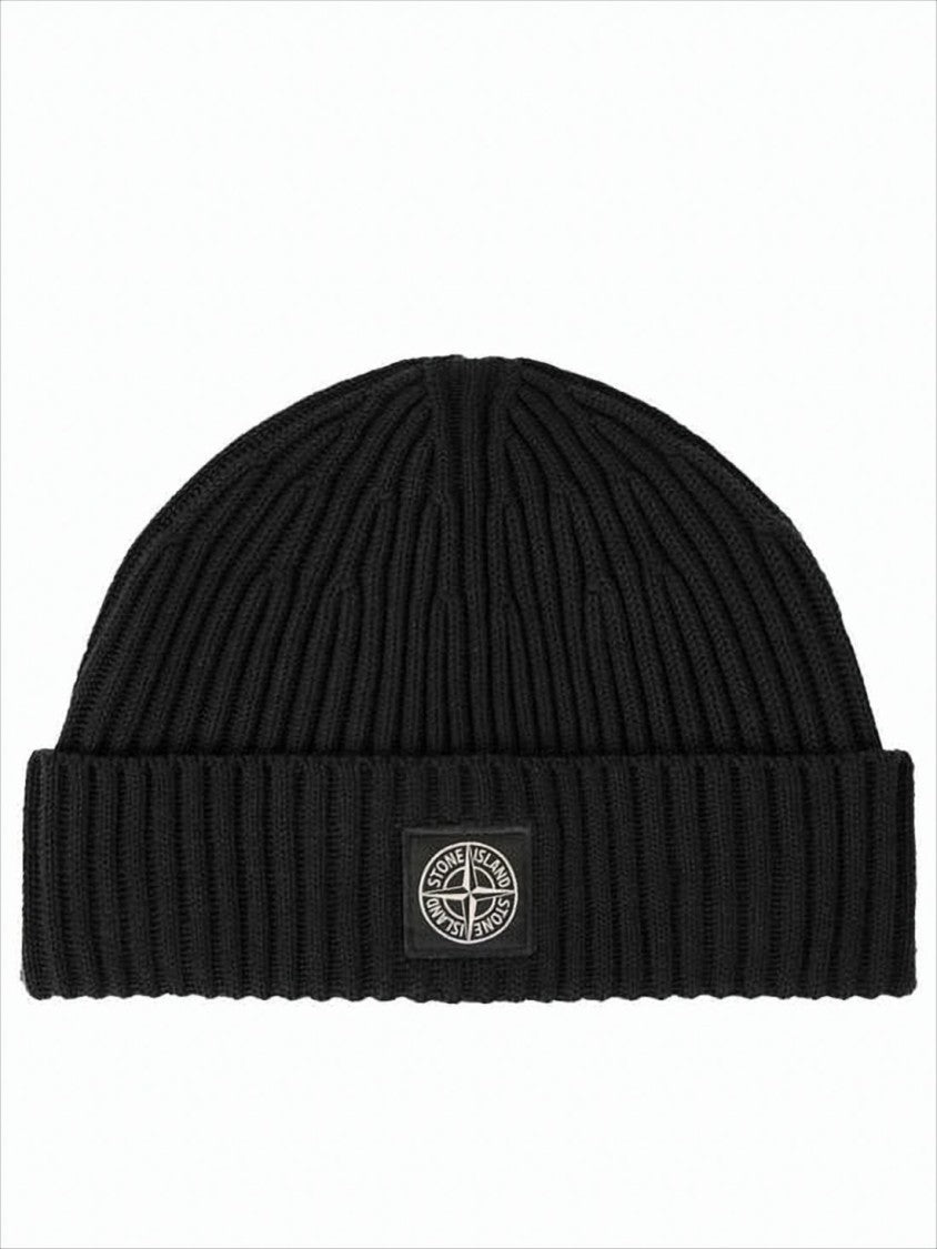 Stone Island Ribbed Knit Beanie With Signature Patch