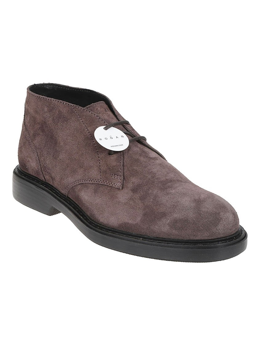 Hogan H704 Leather Lace-Up Ankle Boots