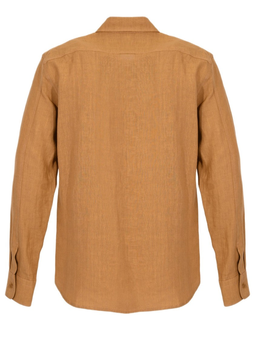 Amaranto Relaxed-Fit Beige Long-Sleeved Shirt With Classic Collar