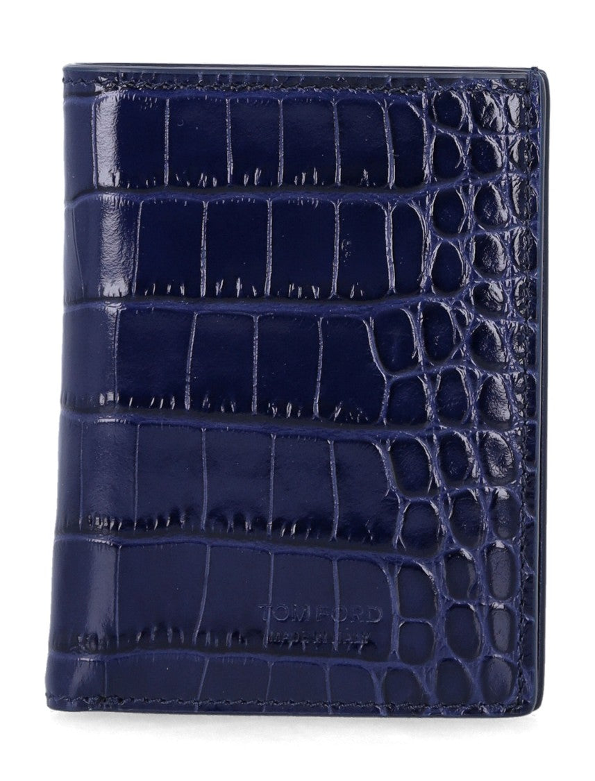 Tom Ford Blue Croc-Embossed Leather Cardholder