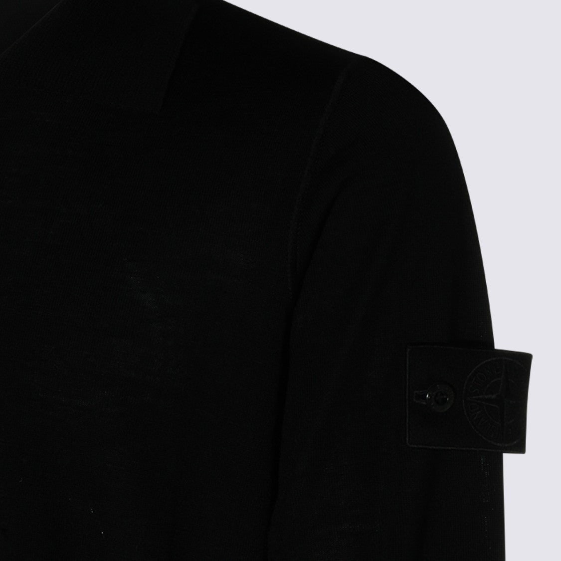 Stone Island Black Sweatshirt With Subtle V-Neck And Distinctive Patch