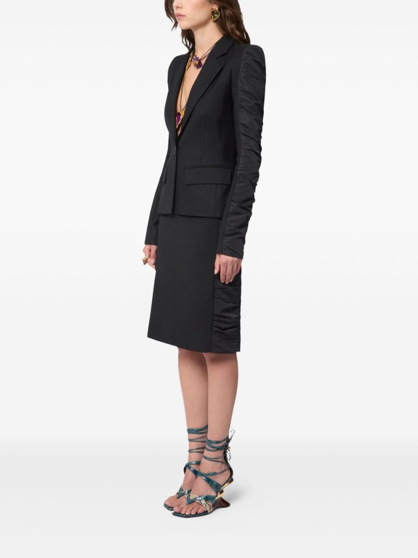 Nina Ricci Black Wool Ruffled Sleeve Flap Jacket