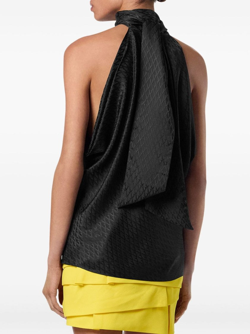 Versace Black High Neck Tie Geometric Top