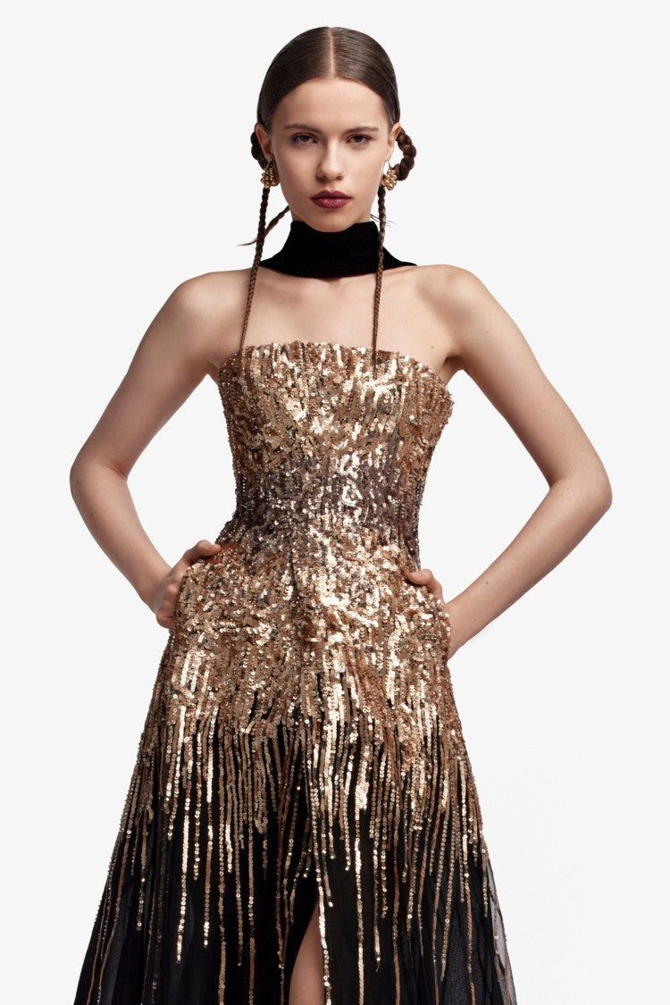 Saiid Kobeisy Embroidered Strapless Dress