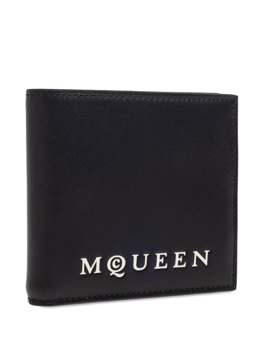 Alexander Mcqueen Calfskin Leather Bifold Wallet With Logo Print