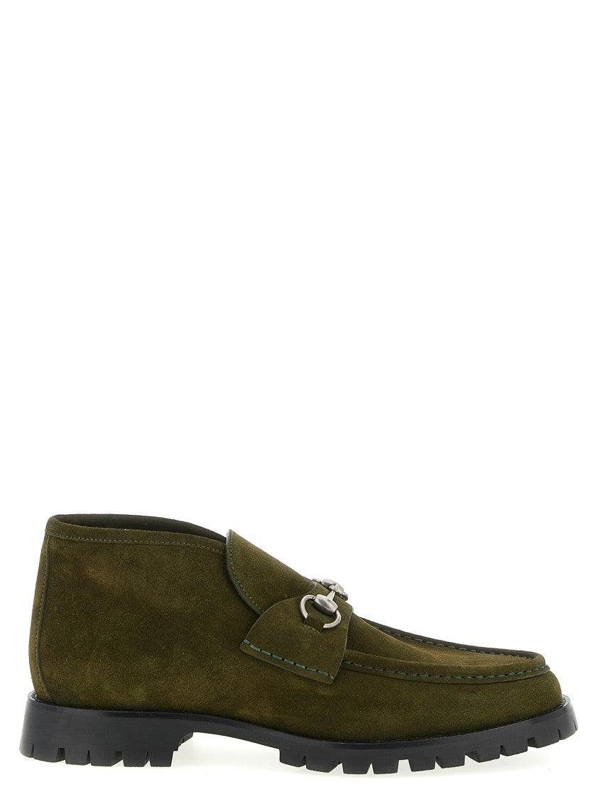 Gucci Suede Ankle Boots With Prominent Horsebit Detail