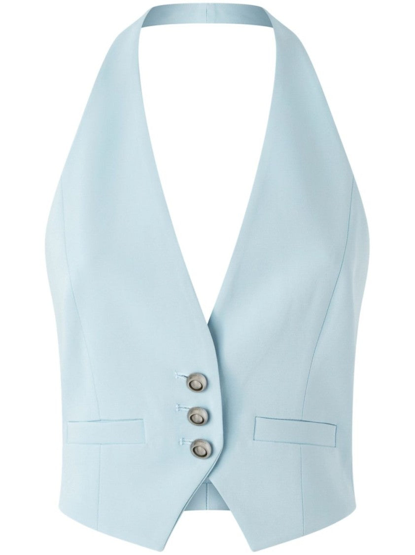 Pinko Cropped Tailored Vest In Clear Blue Viscose