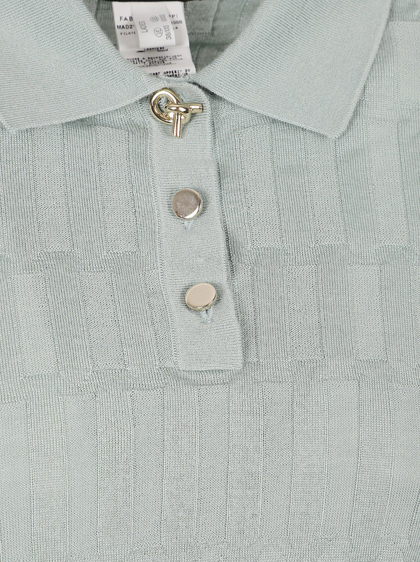 Fabiana Filippi Textured Knit Sweater With Polo Collar And Metallic Toggle