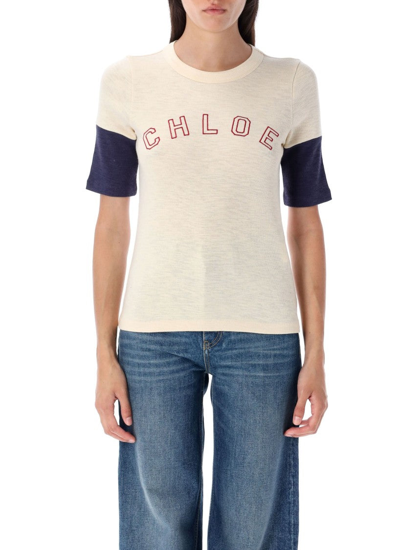Chloé Flamé Cotton Wool Fitted Logo T-Shirt
