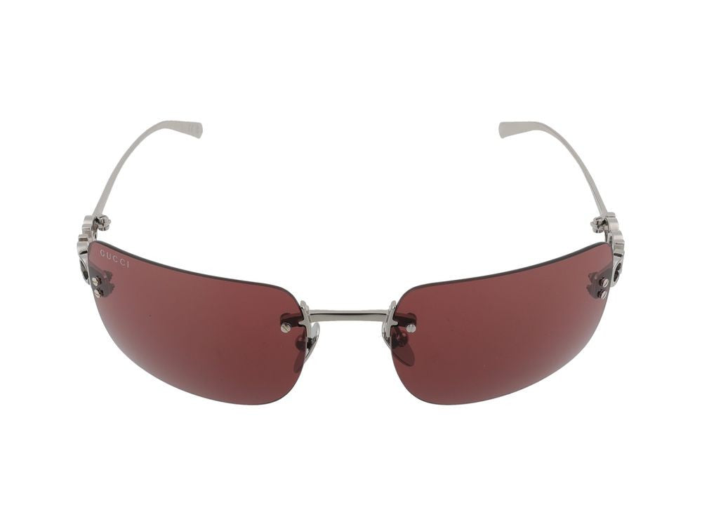 Gucci Rimless Silver Large Red Lens Sunglasses