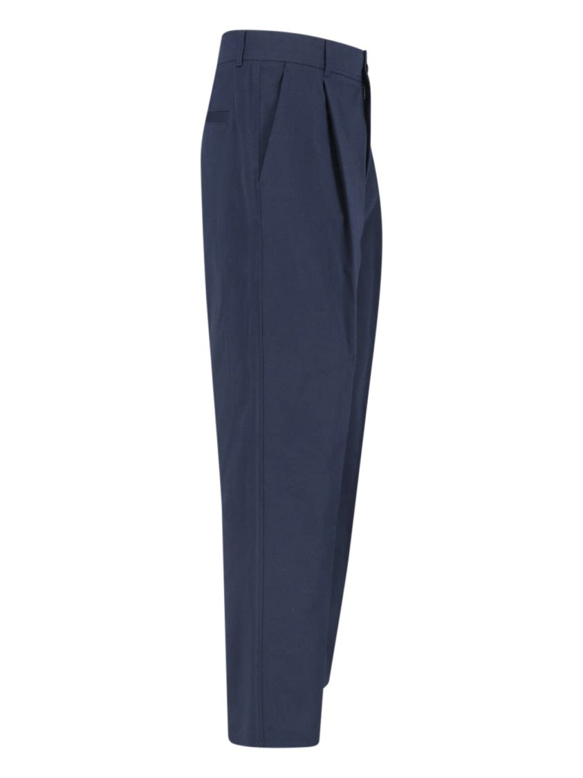 Valentino Navy Mid-Rise Tailored Cotton Trousers