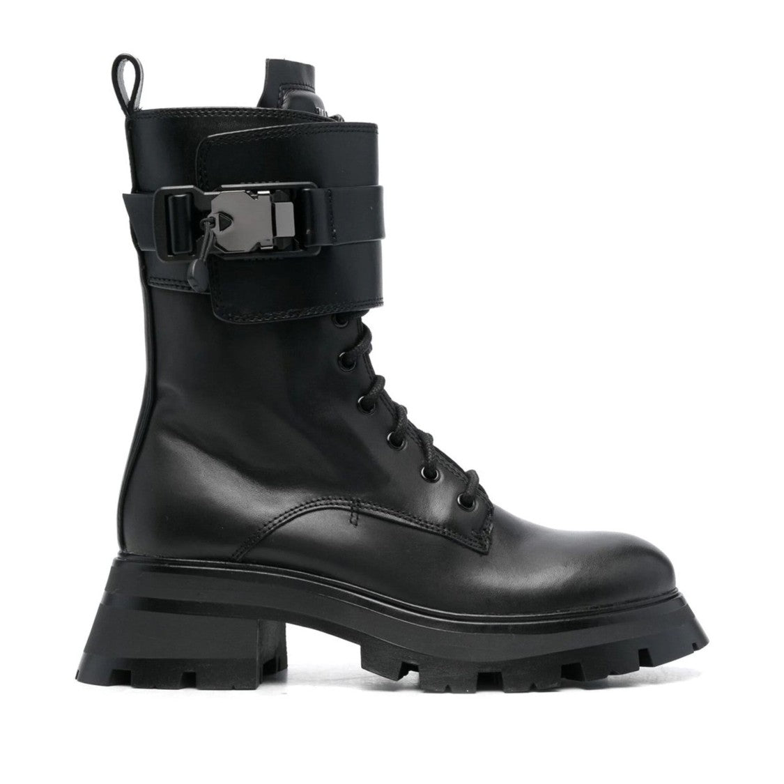 Dkny Black Sava Combat Lace-Up Metallic Accents Leather Ankle Boots