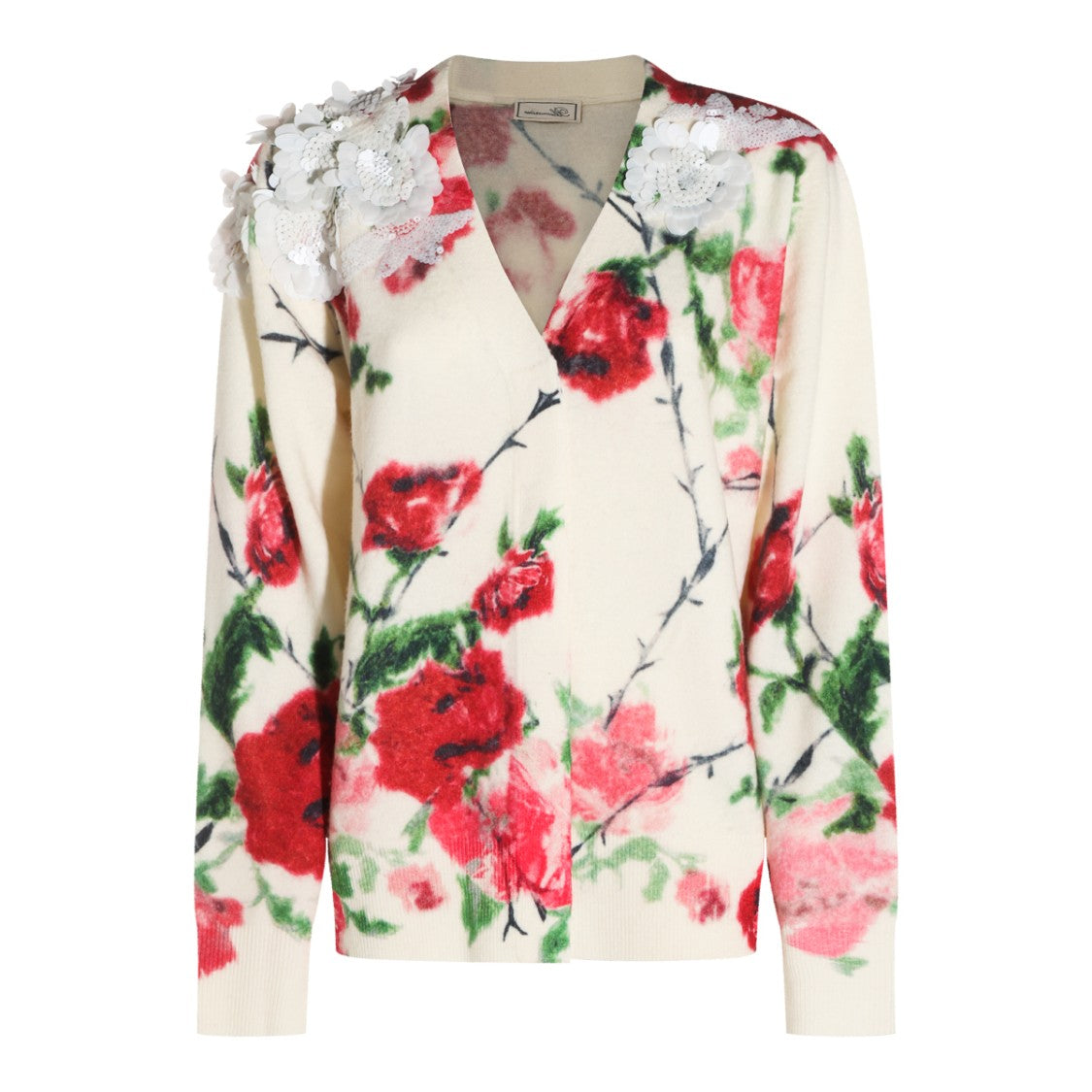 Blumarine Amber Light Wool Cashmere Floral Embellished Sweater