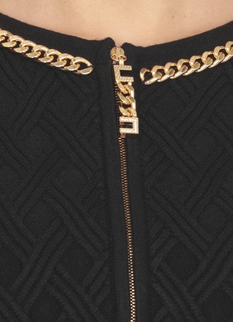 Elisabetta Franchi Fitted Black Cardigan With Gold Chain Detailing