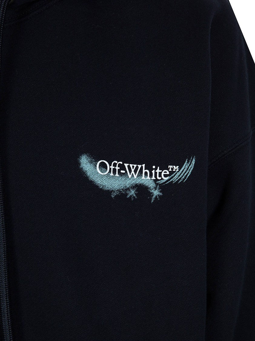 Off-White Graphic Print Black Hoodie With Drawstring Hood