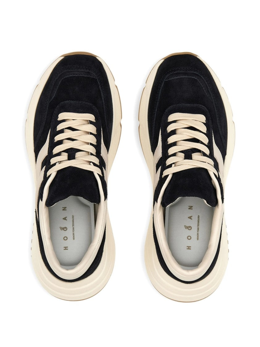 Hogan Black Chunky Sole Suede Leather Sneakers