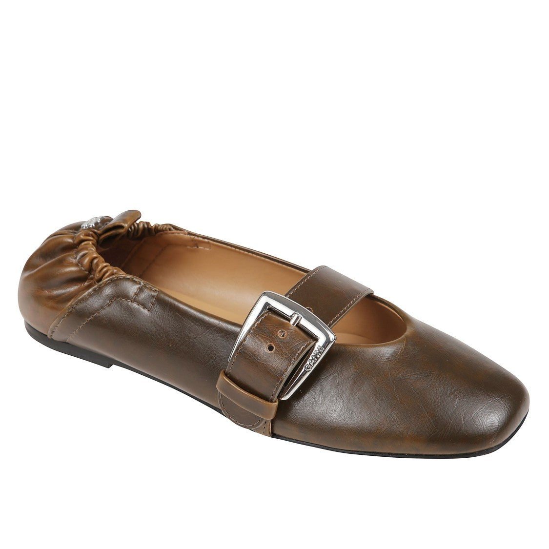 Ganni Buckle-Strap Ballet Flats
