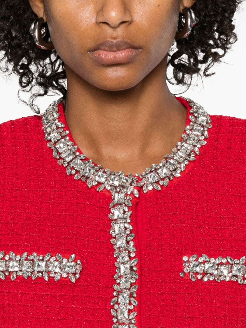Self-Portrait Textured Knit Cropped Sweater With Decorative Embellishments