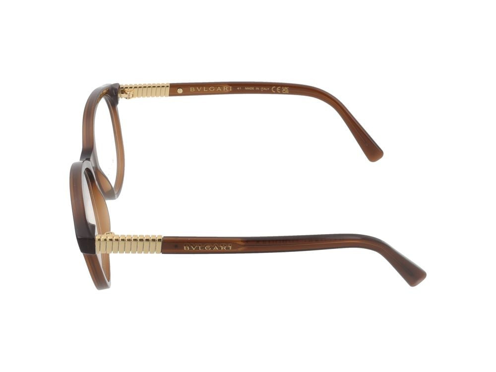 Bulgari Translucent Brown Cat-Eye Gold Accent Eyeglasses