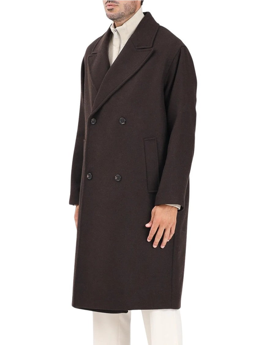 Selected Brown Long Double-Breasted Wool-Blend Coat