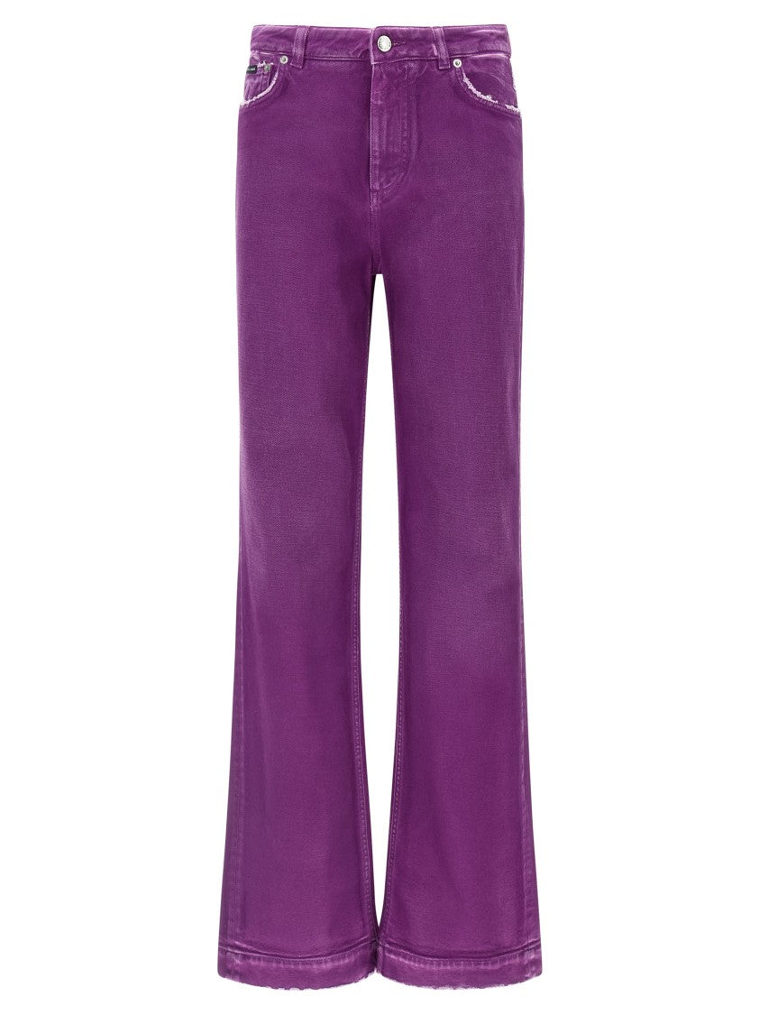 Dolce & Gabbana High-Waisted 5-Pocket Pants In Garment-Dyed Cotton Denim