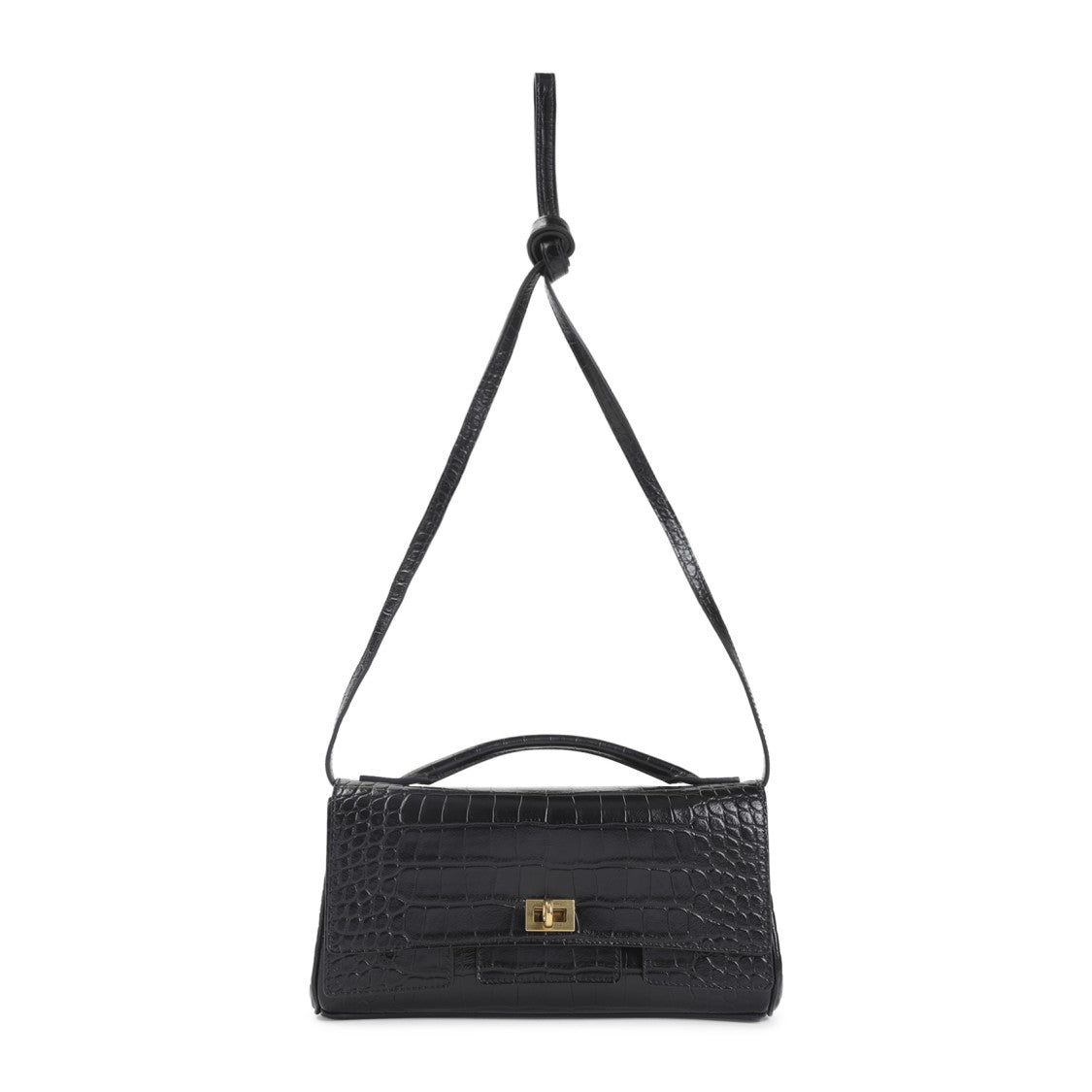 Balenciaga Bel Air Clutch On Strap Black Calf Leather Handbag