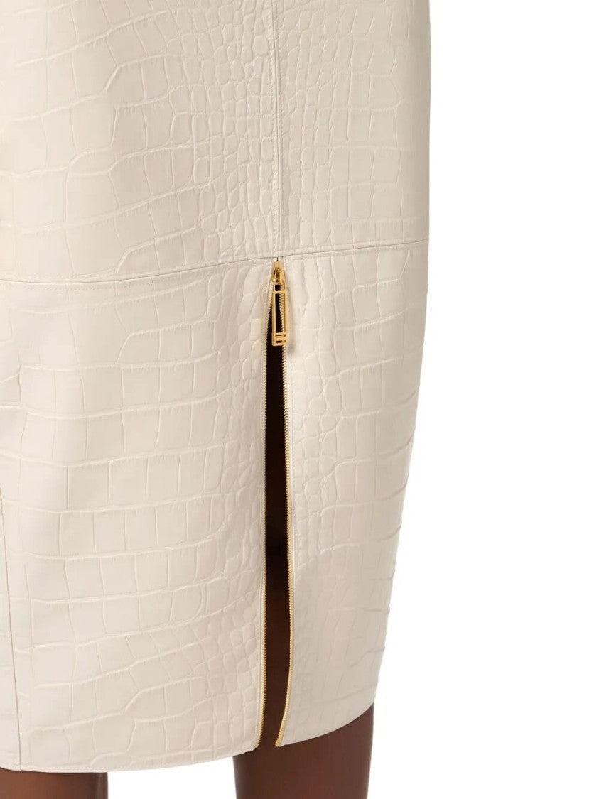 Elisabetta Franchi Fitted Crocodile-Textured Skirt With Central Zip Detail
