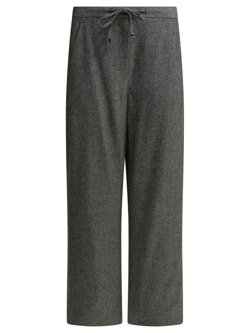 Max Mara Straight-Leg Grey Trousers With Textured Wool-Cashmere Blend
