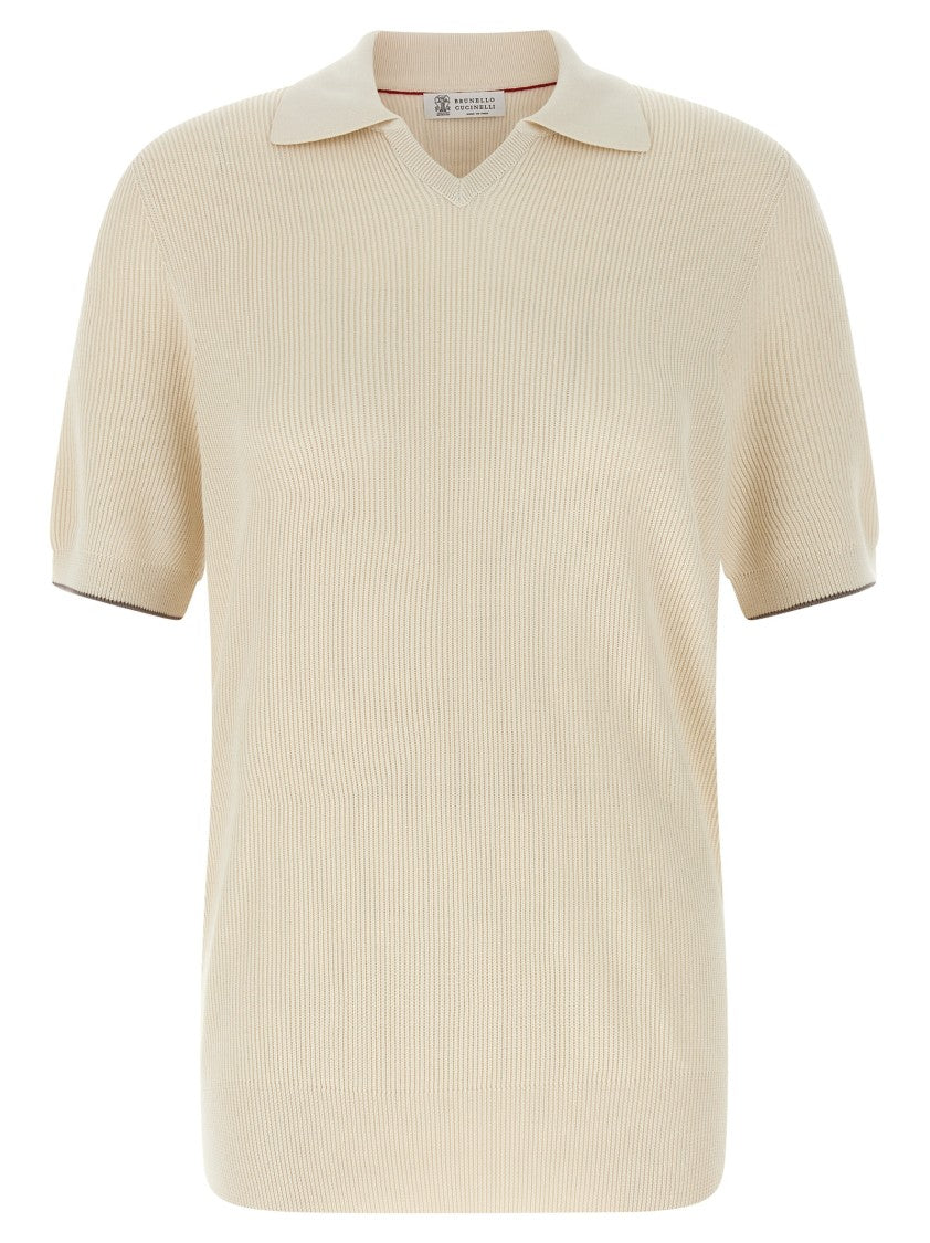 Brunello Cucinelli Ribbed Cotton Knit Polo Shirt