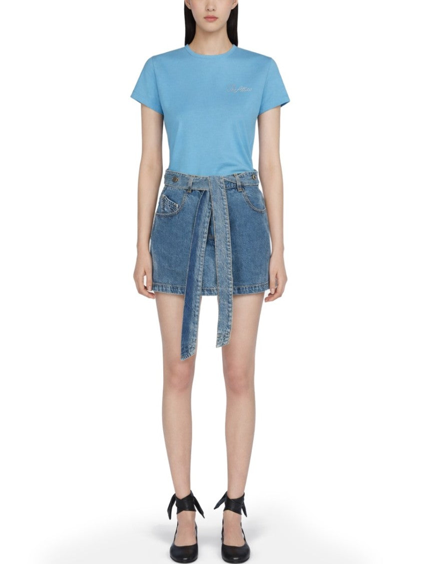 The Attico High Waist Matching Denim Belt Mini Skirt