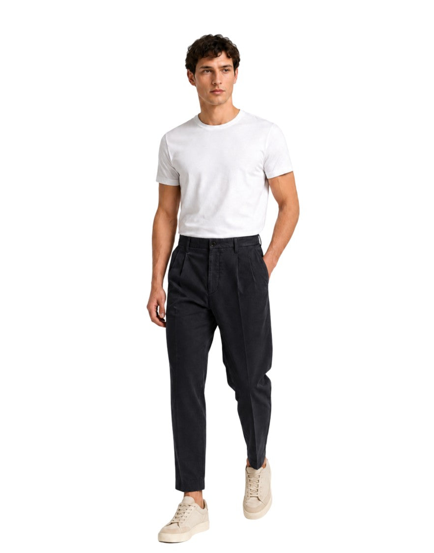 Nine In The Morning Black Fold 2 Pleated Stretch-Cotton Chino Pants