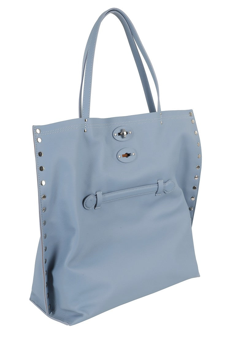 Zanellato Blue A Spasso Saeta Medium Swivel Leather Tote Bag