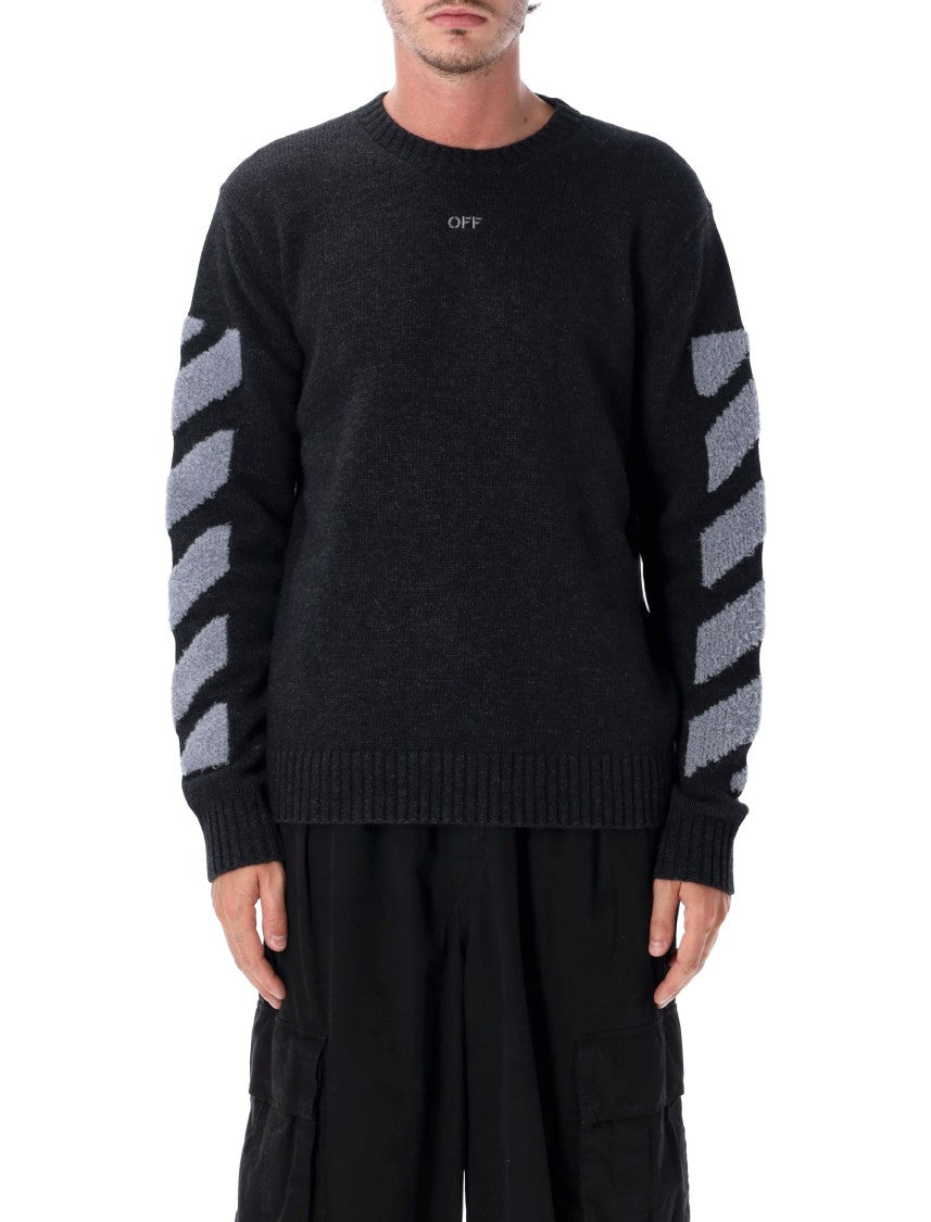 Off-White Diag Fuzzy Knit Brushed Wool-Blend Crewneck Sweater