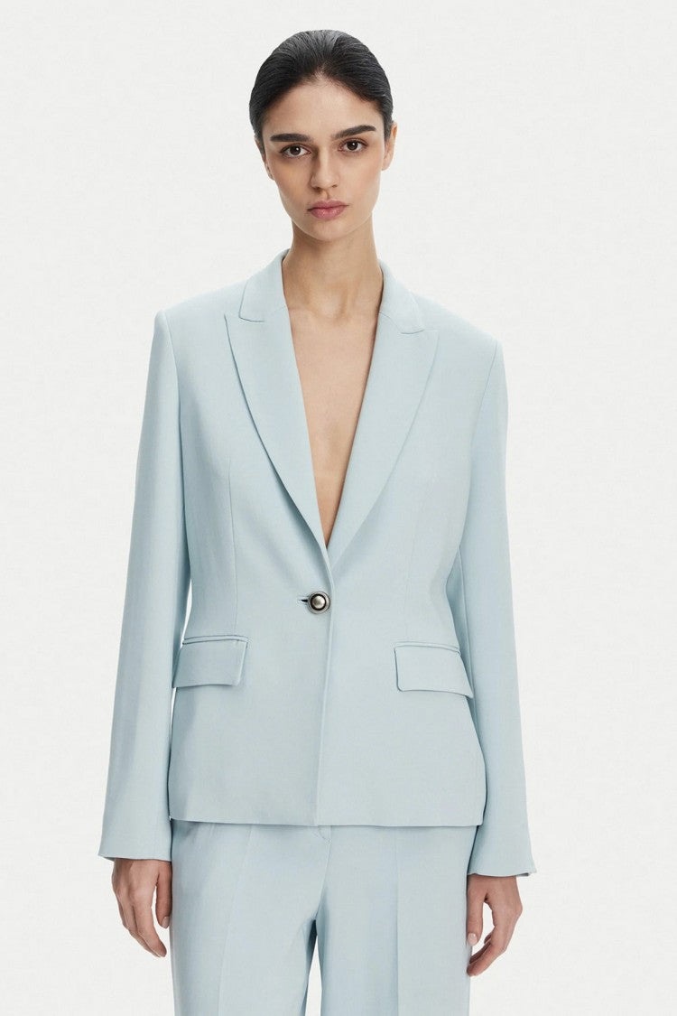 Pinko Light Blue Single-Button Peak-Lapel Viscose-Blend Blazer