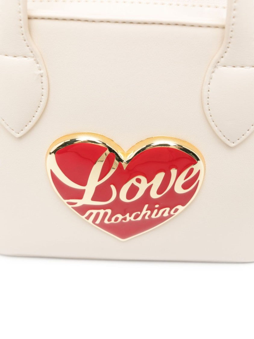Love Moschino Structured Avorio Handbag With Heart Emblem