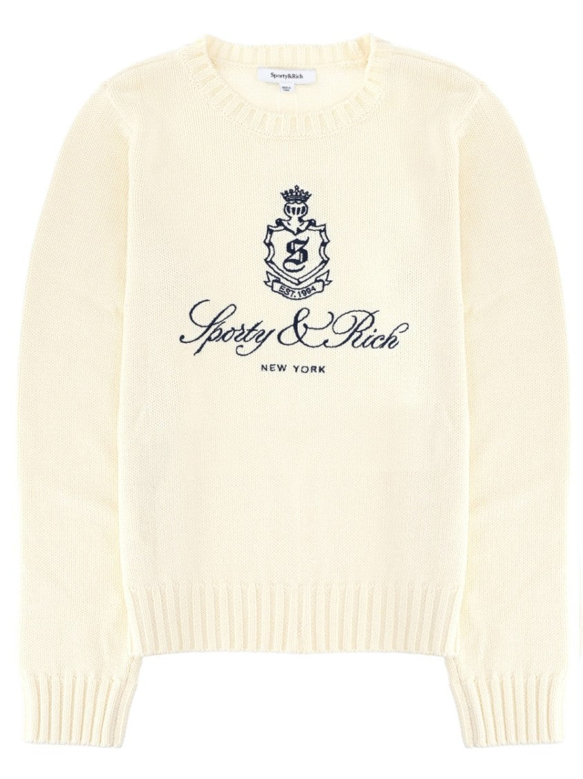 Sporty And Rich Logo Ribbed Cotton Crewneck Sweater