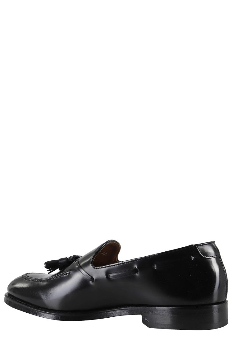 Doucal's Glossy Black Leather Moccasins With Tonal Tassels