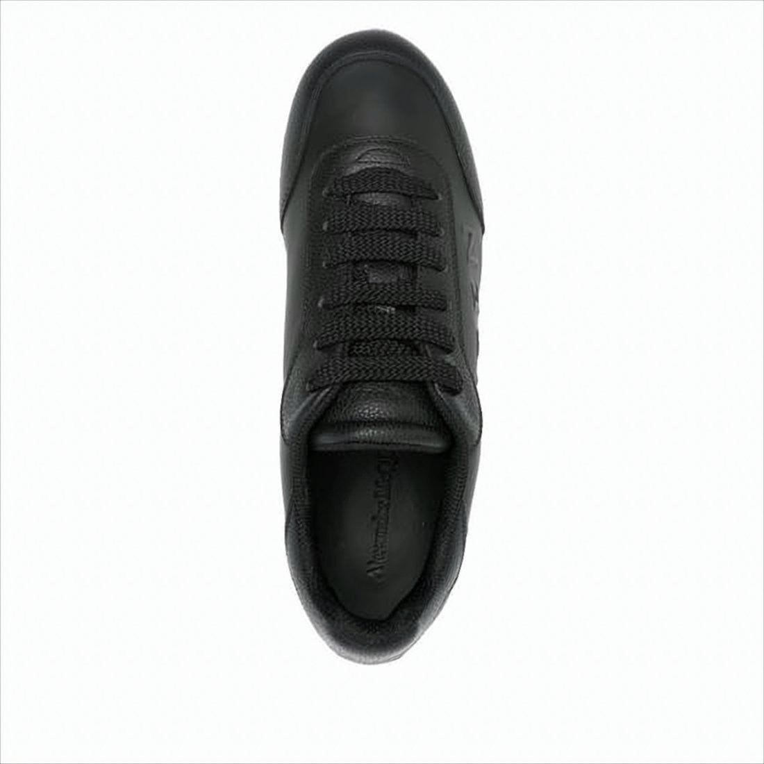Alexander Mcqueen Sole Black Leather Sneakers With Embossed Branding