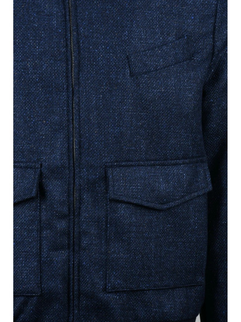 Luigi Borrelli Napoli Blue Wool-Cashmere Aviator Jacket