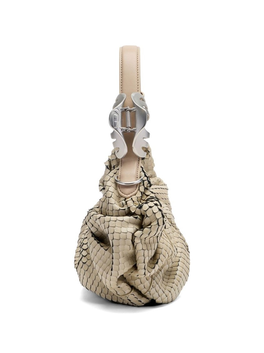 Diesel Beige Textured Ruched Silk Adjustable Bag