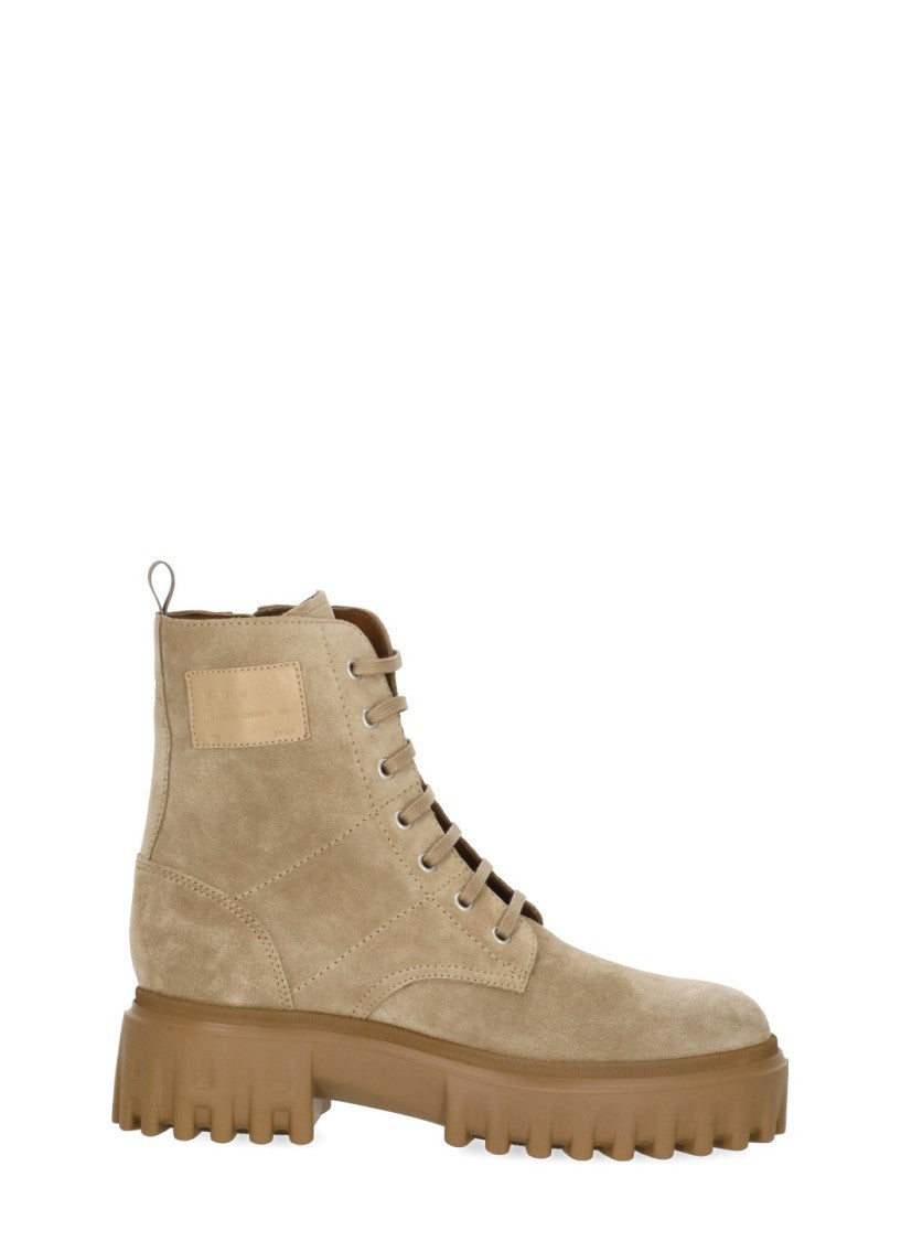 Hogan Beige Suede Boot With Side Zip And Para Rubber Sole