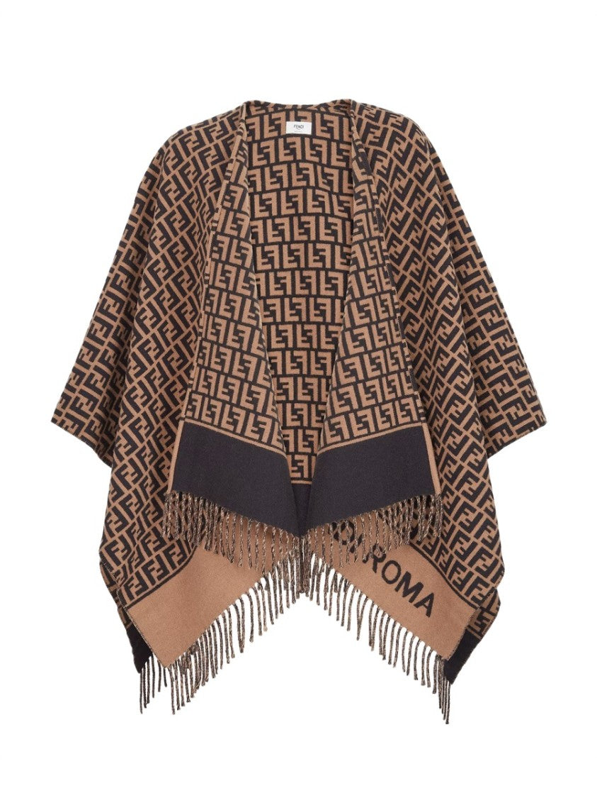Fendi Geometric Patterned Square Poncho In Wool And Cashmere Blend