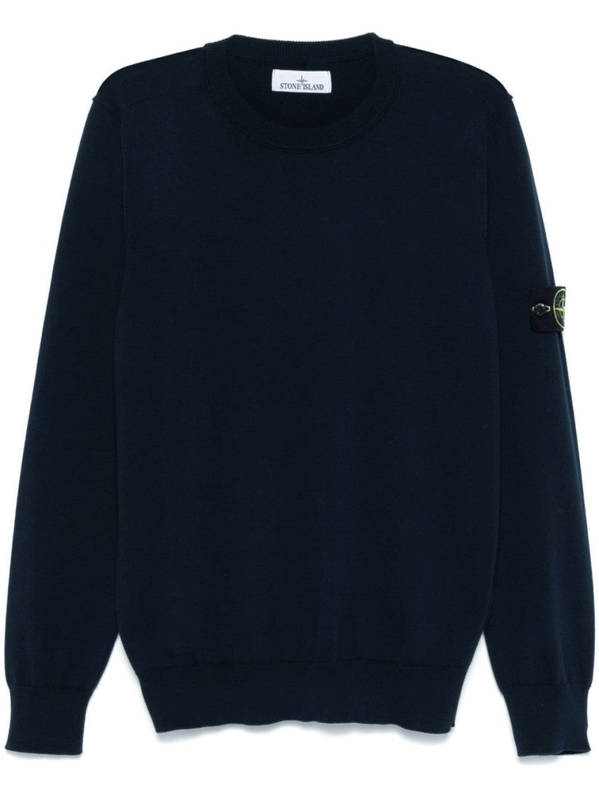 Stone Island Ribbed Crewneck Sweatshirt With Distinctive Patch