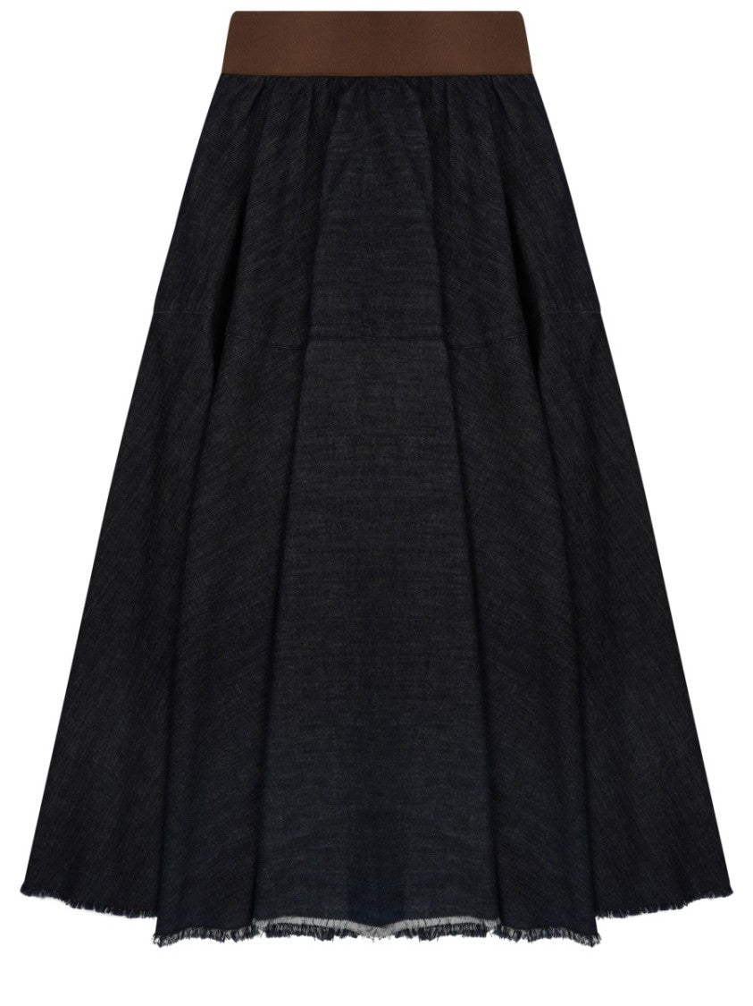 Nine In The Morning Eugenia Flared Black Cotton Midi Skirt