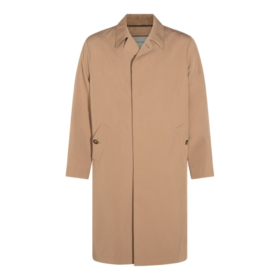 Canali Long Minimalist Beige Coat With Pointed Collar
