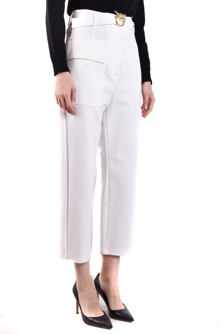 Pinko Cropped Wide-Leg Trousers Metallic Buckle Belt