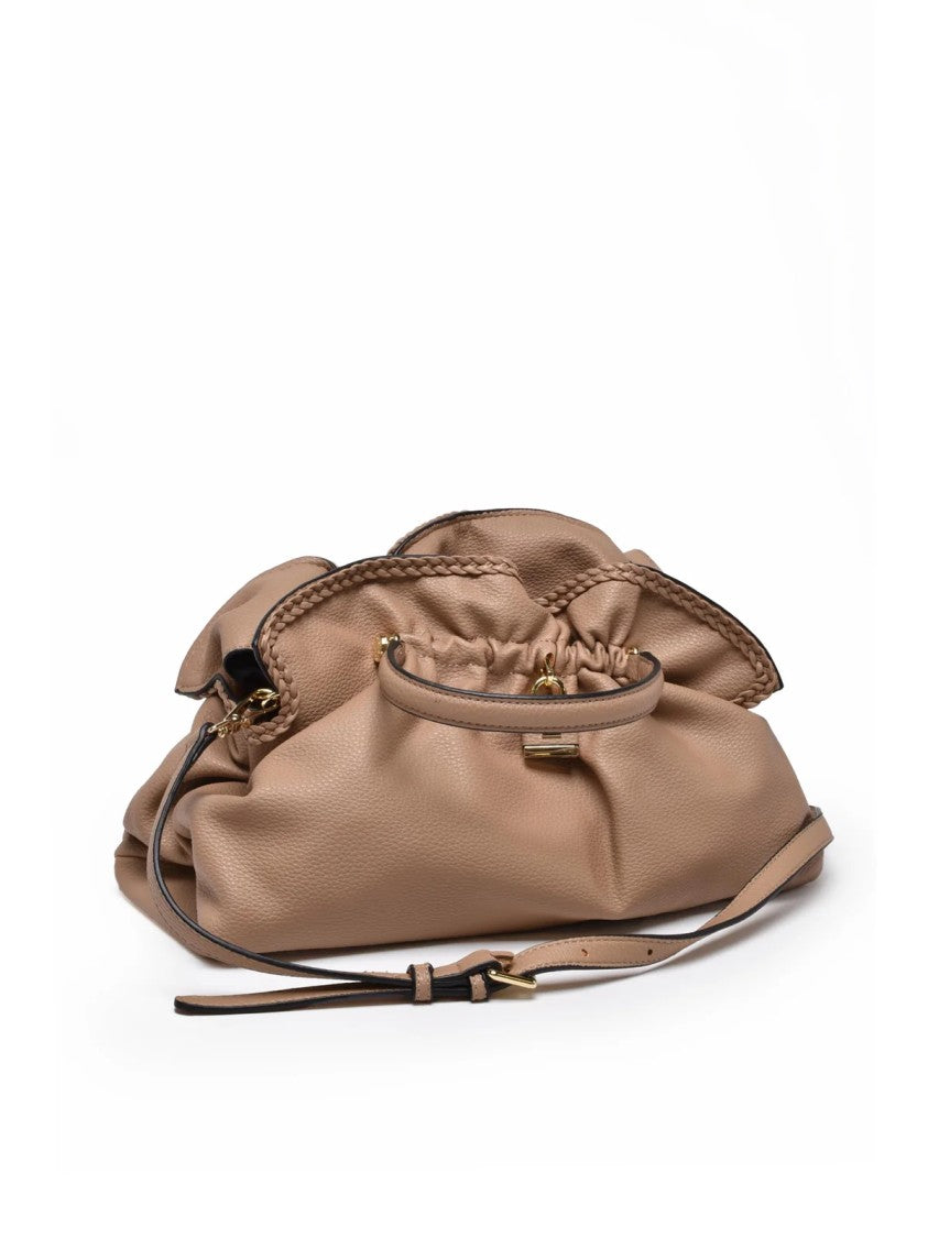 Ermanno Firenze Beige Octavia Gathered Polyurethane Shoulder Bag