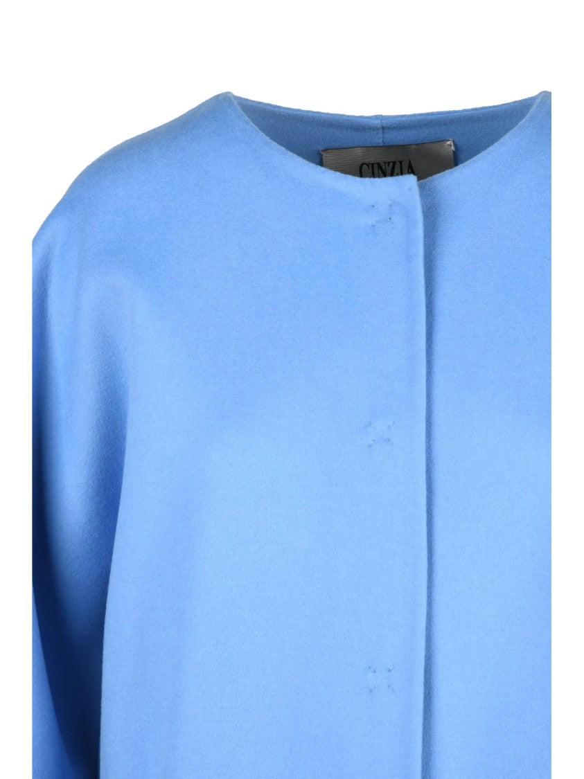 Cinzia Rocca Light Blue Virgin Wool Snap Coat